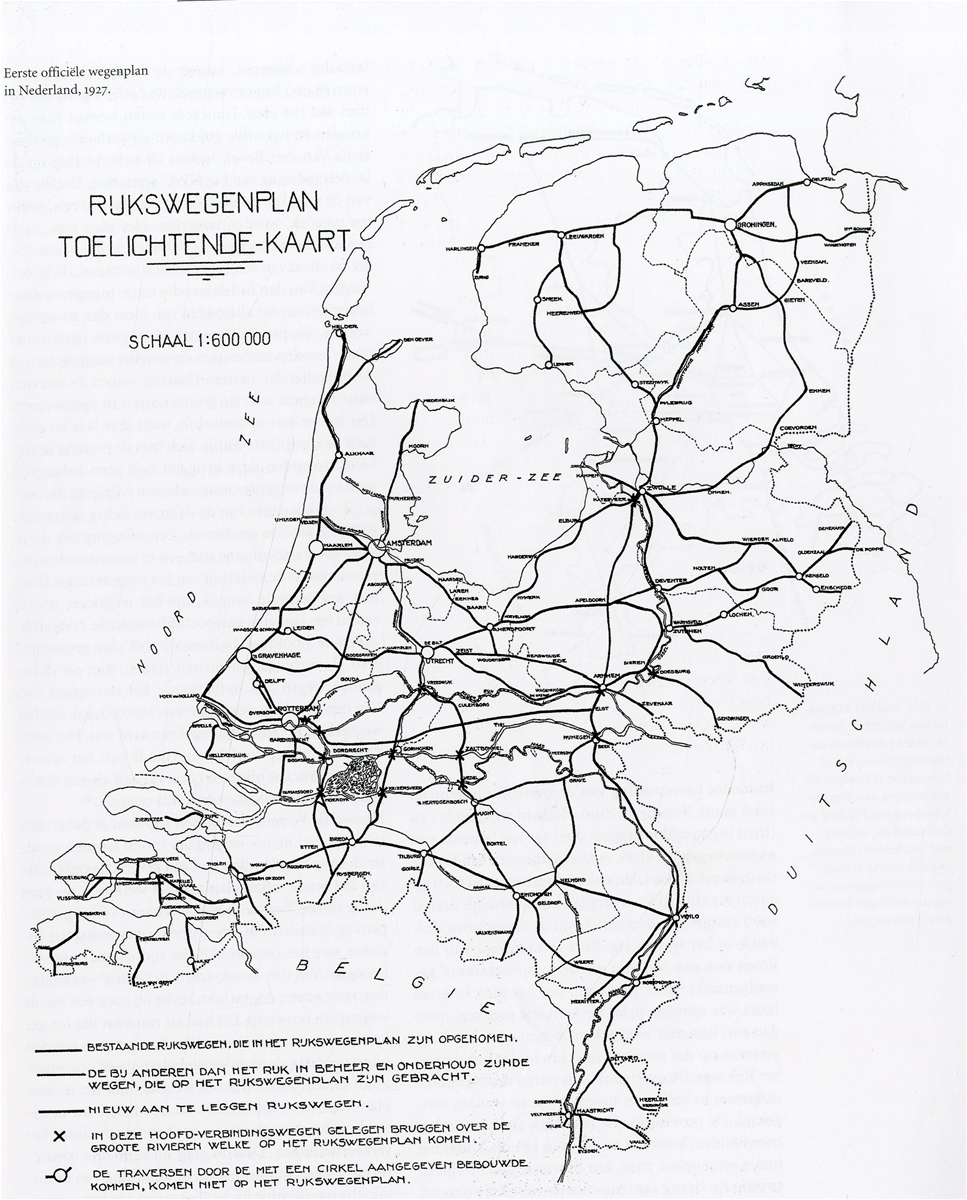 oude kaart Rijskwegenplan in zwart-wit
